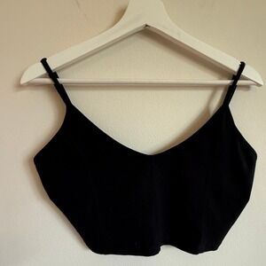 American Eagle Black Ribbed Crop Tank Cami Top XL Cotton‎ Stretch